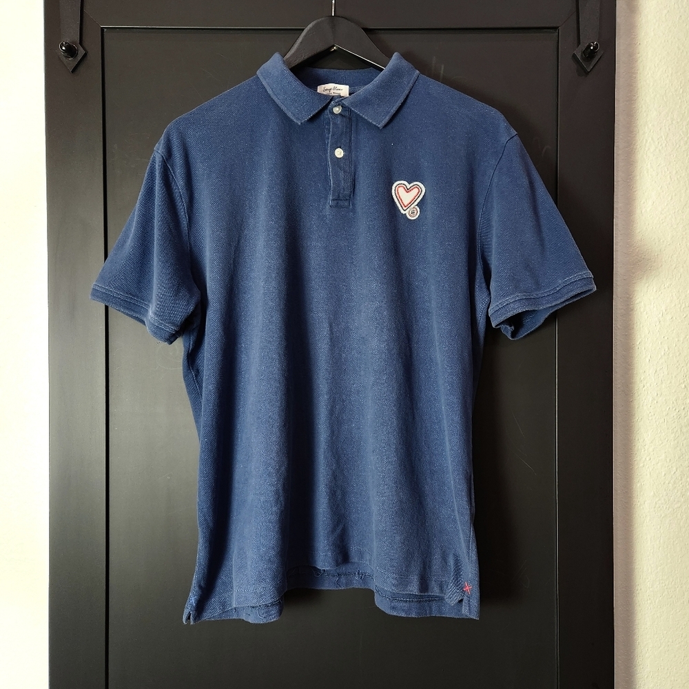 SERGE BLANCO NAVY BLUE POLO WITH HEART PATCH SIZE 2XL
